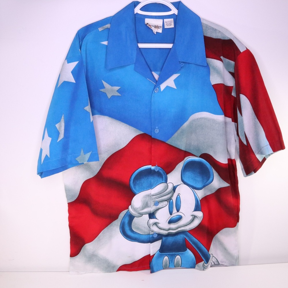 Vintage Disney World Mickey Mouse Salute USA Flag Red/Blue Shirt Men's Size L